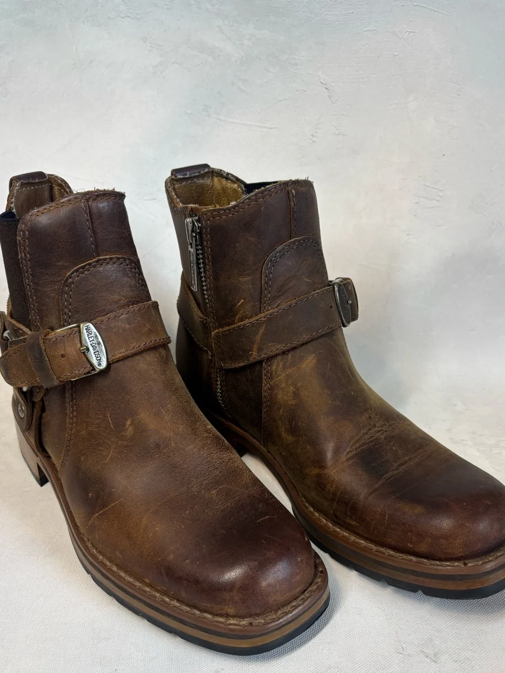 Harley-Davidson Women’s Brown Leather Harness Ankle Boots, size 5.5